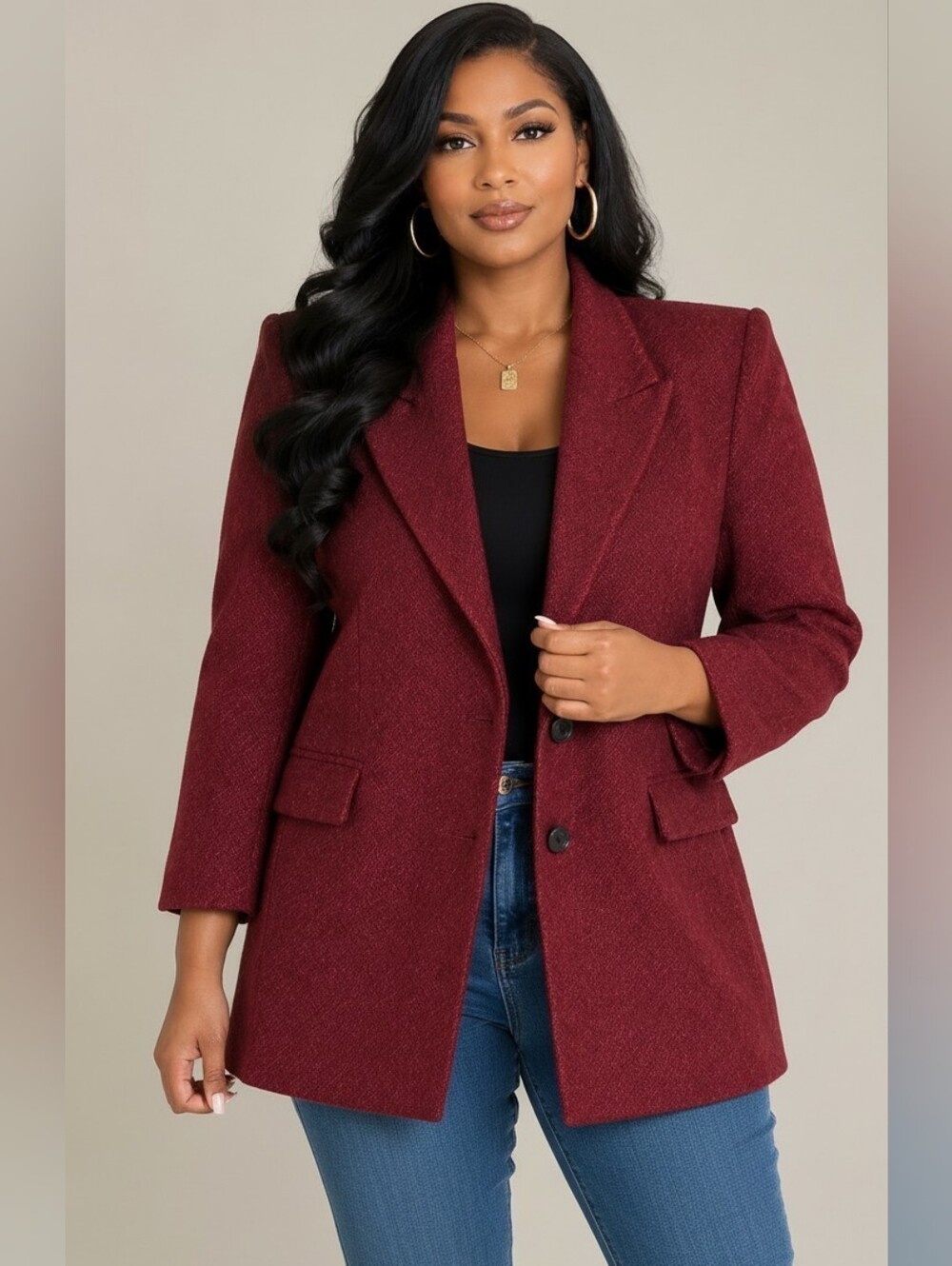 New MNG Mango Wool Jacket Maroon Size Large